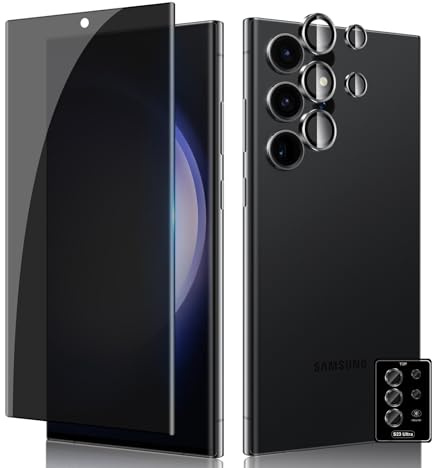 Lutree per Samsung Galaxy S23 Ultra 5G Privacy Vetro Temperato, 1+1 Pezzi 3D Pellicola Protettiva + Pellicola Fotocamera Lenti, Durezza 9H Anti-Spy Senza Bolle Protezione Schermo