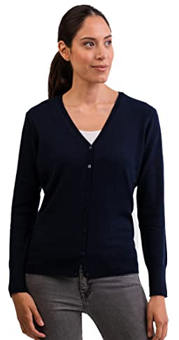 CASH-MERE.CH Pull Cardigan pour Femmes avec Un Col en V 100% Cachemire (Bleu/Bleu Marine, S)