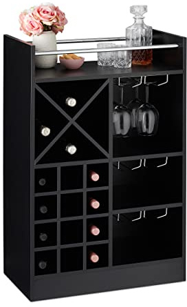 Relaxdays Botellero Grande para 22 Botellas Vino, Mueble Bar, De Pie, Tablero Aglomerado, 1 Ud., 96x63x35 cm, Negro