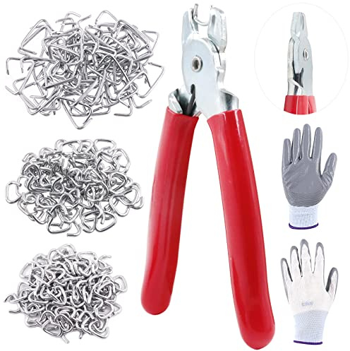 Swpeet Juego de 240 anillos de cerdo galvanizados de 3/4 1/2 3/8 con alicates de anillo de cerdo recto, kit de instalación profesional de anillos de cerdo de tapicería para choque elástico, cables