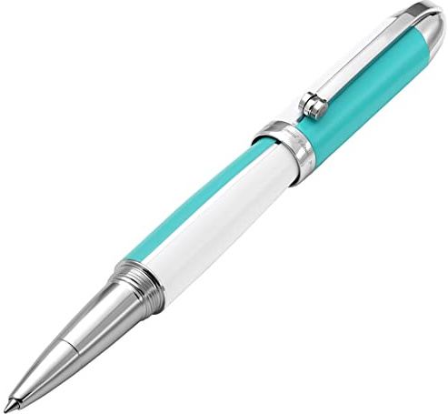 Xezo Stylo roller Visionary en laiton et aluminium, pointe fine. Laqué à la main en bleu ciel et blanc. Numéroté en édition limitée de 500. Disposition classique des couleurs Art Déco, rétrofuturiste