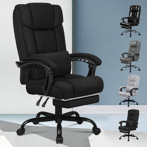 ALFORDSON Ergonomischer Bürostuhl, Computer-Schreibtischstuhl mit Fußstütze, Netzstuhl mit hoher Rückenlehne, Drehstuhl mit 150°-Neigung, Stoffmaterial, Schwarz