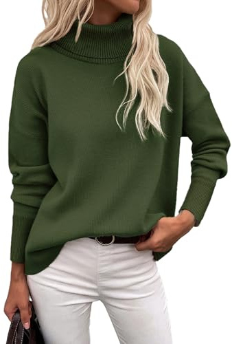 Zeagoo Maglione Donna Elegante Dolcevita Invernale Autuno Caldo Maglioncino Oversize Lunga Maglia Basic Pullover Morbido Sweater Nero S