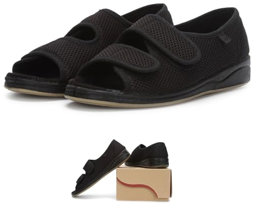 XNKLPY Pantofole per Diabetici da Donna e da Uomo, Extra Larghe, Sandali Gonfi per Piedi, Scarpe Chirurgiche, Sandali Aperti Regolabili, Scarpe da Riabilitazione Sanitaria per Artrite, Edema Black 41