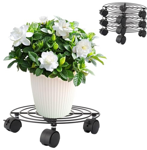 GBACHOOSE Lot de 4 rouleaux ronds pour plantes - En métal - 27 cm - Résistants aux intempéries - Soucoupe avec roulettes - Plantes en pot - Plantes en pot - Objets lourds
