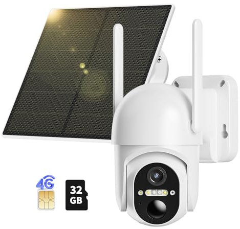 NUASI 4G LTE Überwachungskamera Aussen Akku mit SIM Karte & 32GB Speicherkarte, 2K Kabellos Solar PTZ Kamera Ohne WLAN Outdoor, 355°/100° Schwenkbar, Farb-Nachtsicht, 2-Wege-Audio, PIR Erkennung, IP66