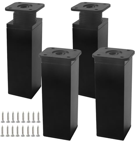 Luabue 4 Pezzi Piedini Regolabili per Mobili Quadrati Gambe per Mobili Altezza Regolabile 12 cm Piedi per Mobili Gambe Letto Gambe Tavolo in Metallo per Armadietto Divano (Nero, 12cm)