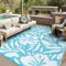 VK·LIVING Outdoor Teppich Wetterfest 150X240cm Kunststoff Stroh Reversible Garten Outdoorteppich Langlebig & UV Beständig Moderne Leichte Outdoor Matte für Balkon Terrassen Camping Hof RV Blau&Weiß