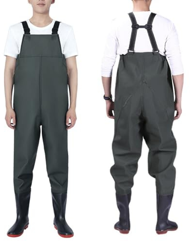 Chihutown PVC Fishing Chest Waders for Men with Boots, Waterproof Bootfoot Waders, Waders with Boot Hanger for Men Women (Green, 44)