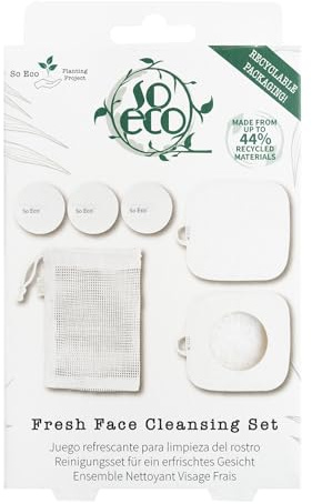 So Eco Fresh Face Cleansing Kit - 2 Reusable Soft Face Cloths, 3 Microfibre Cleansing Pads & Wash Bag. Machine Washable & Eco-Friendly Makeup Remover Set.