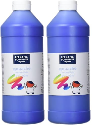 Lefranc Bourgeois - Gouache liquide Essentiel pour enfants - Bouteille 1L - Bleu foncé (Lot de 2)