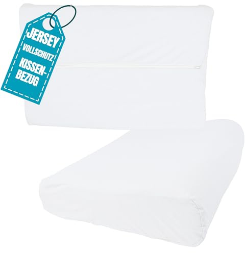 Jersey Nackenkissen Bezug 30 x 50 cm Weiß- Elastische Baumwolle Vollschutz Kissenbezug Reißverschluss Gesundheitskissen Nackenstützkissen