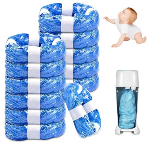 12er-Pack Nappy Bin Refills, vacvad 4.5m Diaper Bin Pail Disposal Bags, Nappy Bin Liners Replacement Strong Seal & Tear Resistance, Compatible with Most Nappy Disposal Systems (Blue)