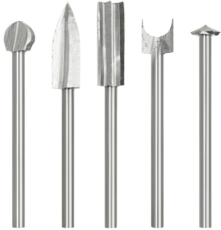 5 punte per incisione in legno, compatibili con Dremel, set di frese per legno, per utensili rotanti con fusto da 3 mm (1/8), per incisione, foratura fai da te, micro scultura