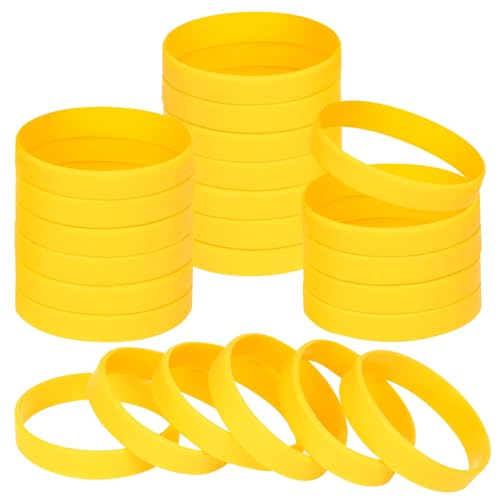 NAHRMY 24 Pezzi Braccialetti Elastici in Silicone per Adolescente Bambini 7 Pollici, Giallo Braccialetto Polsini in Gomma Silicone per Ragazze Ragazzi Sportive Scuola Matrimonio Feste