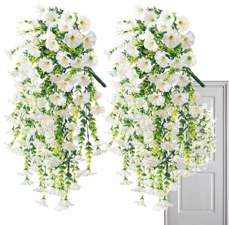 Patifirst 2 Petunia Pianta Finta, 75cm Fiori Finti Pendenti Da Esterno Per Balcone, Pianta Finta Cadente Con Fiori, Piante Finte Da Appendere, Per Matrimoni, Casa, Giardino, Cortile, Decorazione