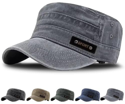 WENAUANG Cappello Militare Unisex, Vecchio Berretto Militare Lavato, Berretto Piatto retrò, Regolabile Cappellini da Baseball Adatto per Sport all'Aria Aperta, Uomini E Donne