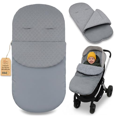 Fußsack Kinderwagen und Buggy für Winter 90x45 cm - Fusssack Winterfußsack warme Einlage Einschlagdecke Baby Zubehör warm Minky Zertifikat Oeko-Tex Grau