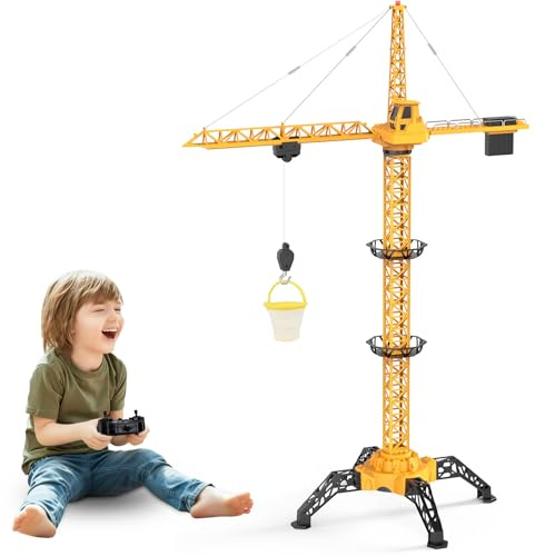 Euakee Gru a Torre Telecomandata, 138 cm 6 Canali 2,4 GHz Gru Telecomandata avec Lumières, Giocattolo da Costruzione Radiocomandata a 680° Rotazione per Bambini