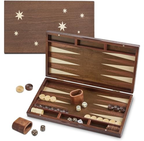 Backgammon Sets for Adults with Large 40cm Wooden Board Compact Foldable Design Perfect for Travel Includes Dice Classic Board Game for Home