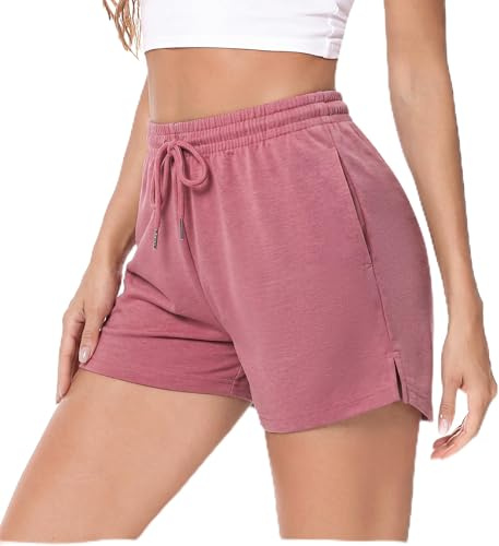Aseniza Women's Running Shorts Sweat Gym Jogging Workout with Pockets Pink