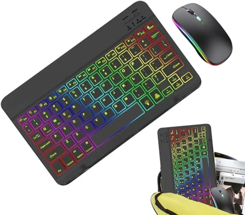 Trådlöst tangentbord och musset - färgglad bakgrundsbelysning, 7 | färgstangentbord med 2 ljuslägen, trådlös bakgrundsbelyst spelmus och tangentbord | Comput-tangentbord