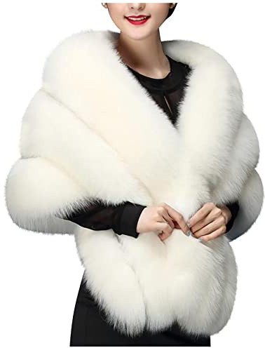 Moda Mujeres Elegante Novia Boda Faux Largo Bufanda Estola Envoltura Bufandas Mantones Calientes Ropa Accesorios Bufanda, Blanco, talla única