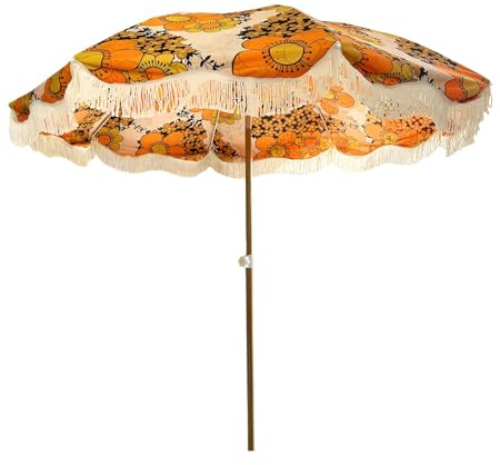Boho-trädgårdsparaply med fransar, lutbart vintage-strandparaply med tofsar, mönstrat tak, UV-skydd för utomhusbord och altan