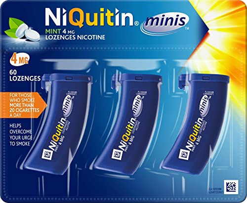 NiQuitin Minis Mint 4 mg Lozenges - Effective Smoking Craving Relief - Practical Pocket-Sized Container - 60 Mini Lozenges - Relieve Sudden Cravings - Reduce and Quit Smoking Aid