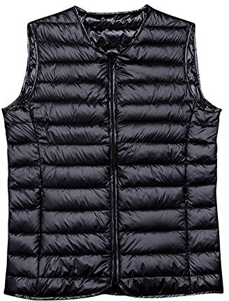 Hombre Ligero Sin Mangas Chalecos de Plumas Chaleco Escudo Sin Cuello Compresible Corta Abrigo de Invierno Abajo Chaqueta Negro XL
