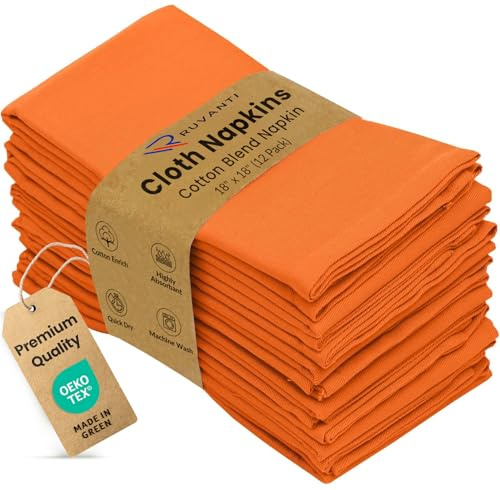 Ruvanti Tovaglioli di stoffa da cucina, 12 pezzi, 45,7 x 45,7 cm, morbidi e comodi, riutilizzabili, tovaglioli di lino durevoli, perfetti per cene di famiglia e matrimoni, colore arancione/autunno