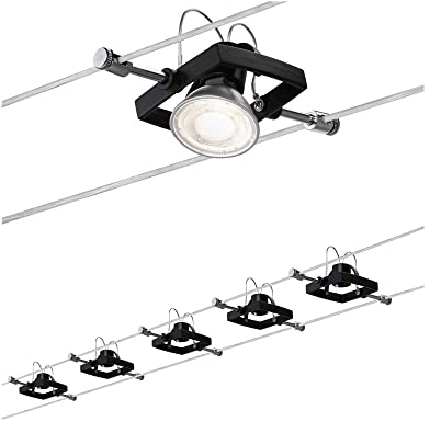 Paulmann Seilsystem Mac II Schwarz matt, max 10 W, eckig, GU5,3, mit 5 Spots