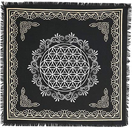 Indian Consigners Blume des Lebens geometrisch Altar Tuch Hexerei Hexerei Tischdecke Ändern Heilig Tischtuch Spirituell Buchstabieren 36(Blume des Lebens Gold Silber)