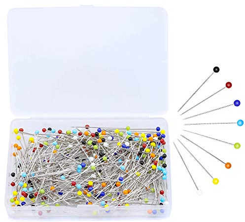 Stecknadeln mit Kopf 250 Stück,Glaskopfnadeln,Edelstahl Stecknadeln Mehrfarbig Glaskopfstecknadeln für Basteln Nähen Säumen Craft,Jewelry Komponenten Dekoration(38mm/3mm Glaskopf)