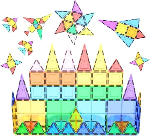 PicassoTiles Lot de 60 pièces de blocs de construction magnétiques - Ensemble de 60 pièces - Jeu de construction en tuiles magnétiques - Kit d'apprentissage d'ingénierie - Éducatif - Jeu pour le