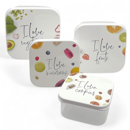 MIJOMA Set di 4 contenitori – Contenitori salvafreschezza in 4 misure (300 ml, 450 ml, 650 ml, 1000 ml), senza BPA, impilabili, con stampe decorative I Love..