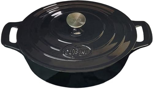 La Cuisine Casseruola ovale in ghisa smaltata, pentola olandese, 6,5 litri, 33 cm, rivestimento interno in smalto nero opaco, induzione, adatta al forno