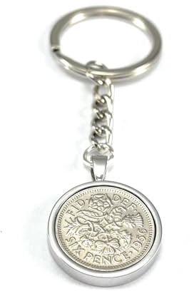1956 70th Birthday Gift British Sixpence Keyring- Mum, Dad, Brother, Sister- 70th Birthday Coin, Sixpence Coin, 70th Anniversary Silver