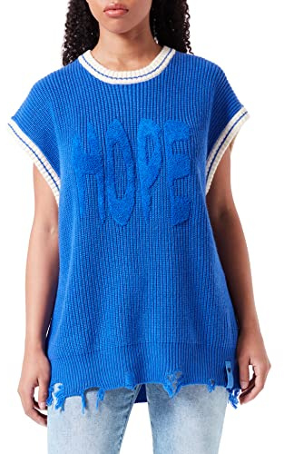 True Religion Destroyed Oversized Love Suéter, Azul Brillante, S para Mujer