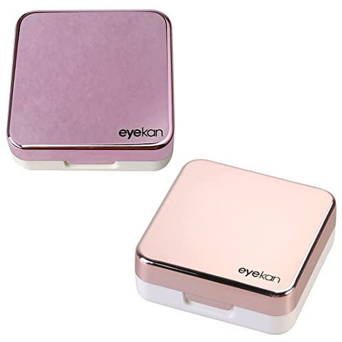 通用 Confezione da 2 custodie per lenti a contatto, kit da viaggio, facili da trasportare, mini contenitore per lenti a contatto (oro rosa e rosso rosa), Multicolore, Beauty Case