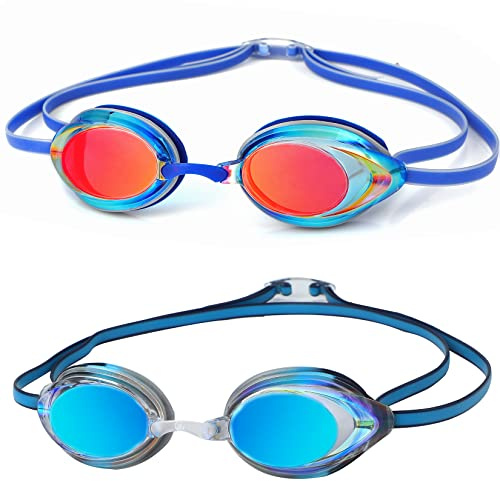 DARIDO Gafas de natación profesionales, paquete de 2 gafas de natación con protección UV, antivaho, sin fugas, ligeras, para adultos, mujeres, hombres, jóvenes