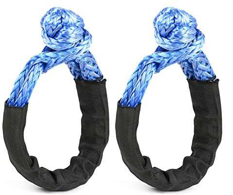 GDWD 2 Stück Weicher Schäkel, Tragbar Offroad Abschleppen Soft Schäkel mit Schutzhülle, Starke Karabiner-Schlinge, 17T Bruchfestigkeit Shackle Rope Synthetic für Wiederherstellung von ATV-LKWs (Blau)