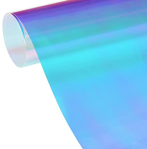 Blueshyhall Kameleont fönsterfilm blå regnbågseffekt folie skimrande regnbåge vinyl film fönster vinylfolie färgglad spegelfolie fönster för hem glas dekoration (50 x 300 cm)