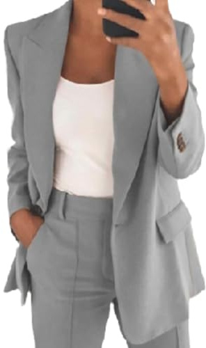 Cardigan para Mujer, Blazer De Moda, Traje Delgado De Color Sólido, Solapa Casual Gris M