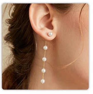Trinckle Pearl Earrings for Women, 14k Gold Pearl Drop Earrings Boho Summer White Earings, Gold Dangle Accessories for Bride Wedding, Statement Guest Jewelry Gifts for Prom Bridal Engagement Dress