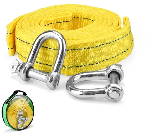 FINELYCR Abschleppseil, 4M x 4.3CM Abschleppseil 5t (11,000 LBS), Tow Rope mit Aufbewahrungstasche und 2 Verdickten U-förmigen Haken, Towing Strap für Abschlepp und Bergungsfahrzeuge