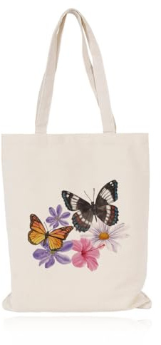 MWUMRCM Donna Farfalla Borsa Tote In Tela, Borsa Shopper Donna Con Farfalla E Fiori Cotone Borsa Canvas, Borsa Cosmetica Per Sposa Damigella, Regalo Compleanno Migliore Amica, Regalo Festa Dell