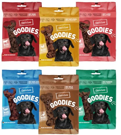 Chewies Training Maxi snacks hundgodis provpaket – hälsosamt hundgodis utan socker, perfekt som belöning och motivation vid hundträning, tillverkad i Tyskland (6 x 200 g)