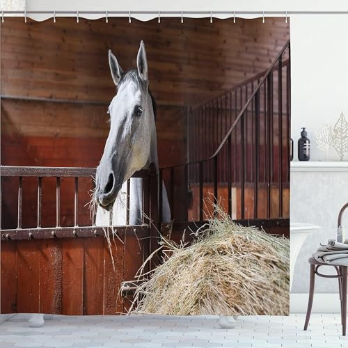 Duschvorhang 180x180 Cheval Duschvorhänge Animaux de La Ferme Anti Schimmel Waschbar Polyester Textil Shower Curtains für Badezimmer Badewanne mit 12 Haken, Z483