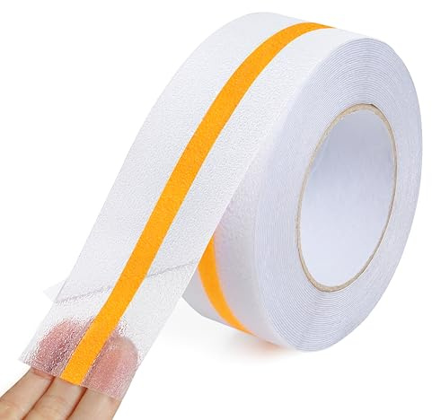 OQingluan Striscia Antiscivolo per Scale, 5cm*10m, Nastro Antiscivolo con Strisce Fluorescenti, Nastro Adesivo Antiscivolo per Scale, Trasparente, per Interni, Esterni, Giallo
